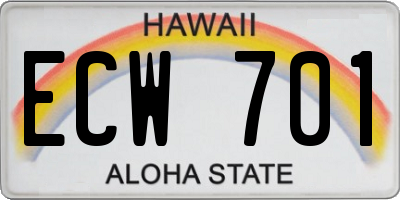 HI license plate ECW701