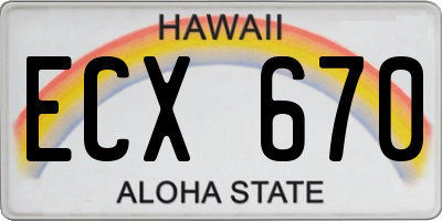 HI license plate ECX670