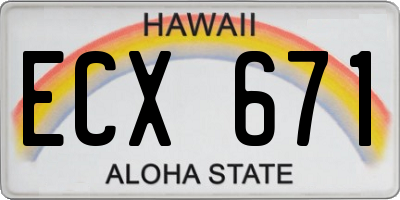 HI license plate ECX671
