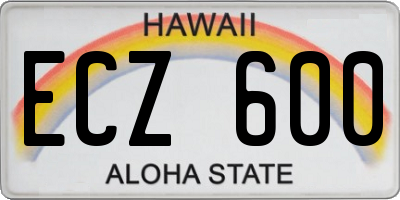 HI license plate ECZ600