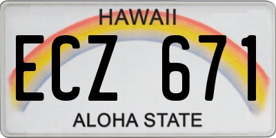HI license plate ECZ671