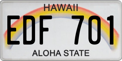 HI license plate EDF701