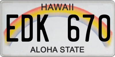 HI license plate EDK670