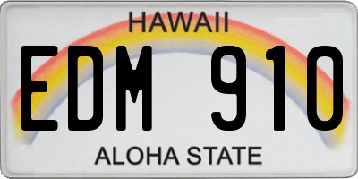 HI license plate EDM910