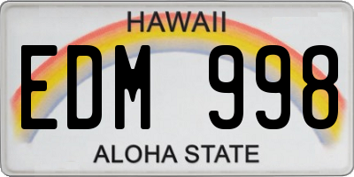HI license plate EDM998