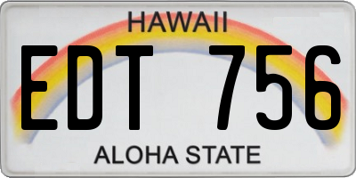 HI license plate EDT756