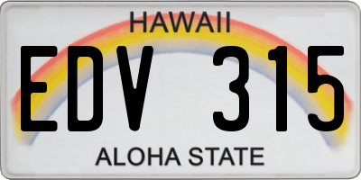 HI license plate EDV315