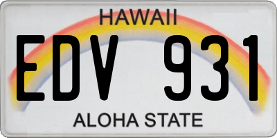HI license plate EDV931