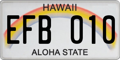 HI license plate EFB010