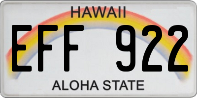HI license plate EFF922