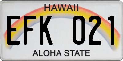 HI license plate EFK021