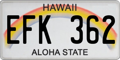 HI license plate EFK362