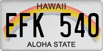 HI license plate EFK540