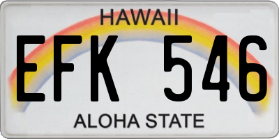 HI license plate EFK546