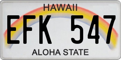 HI license plate EFK547