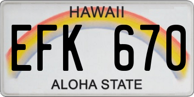 HI license plate EFK670