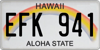 HI license plate EFK941