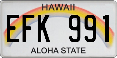 HI license plate EFK991