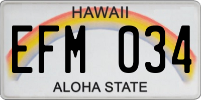 HI license plate EFM034