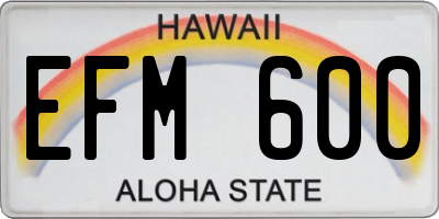 HI license plate EFM600