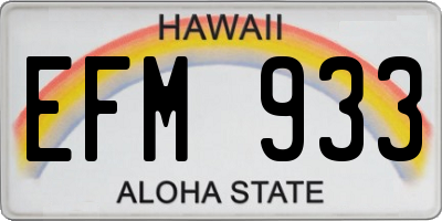 HI license plate EFM933