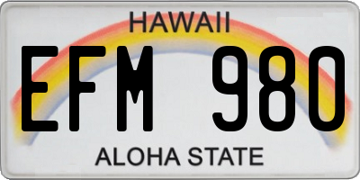 HI license plate EFM980