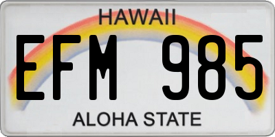 HI license plate EFM985