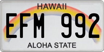 HI license plate EFM992