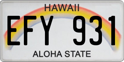 HI license plate EFY931