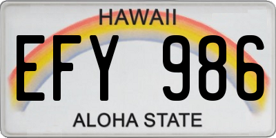 HI license plate EFY986
