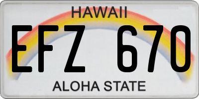HI license plate EFZ670