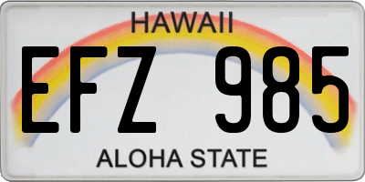 HI license plate EFZ985