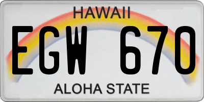 HI license plate EGW670