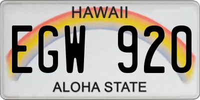 HI license plate EGW920
