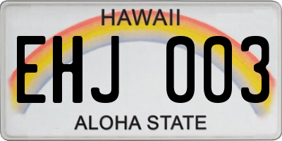 HI license plate EHJ003