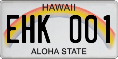 HI license plate EHK001