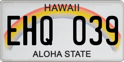 HI license plate EHQ039