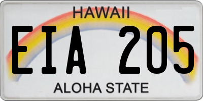 HI license plate EIA205
