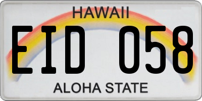 HI license plate EID058