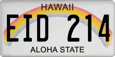 HI license plate EID214