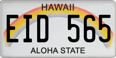 HI license plate EID565