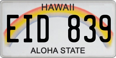 HI license plate EID839