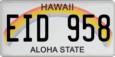 HI license plate EID958