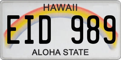 HI license plate EID989