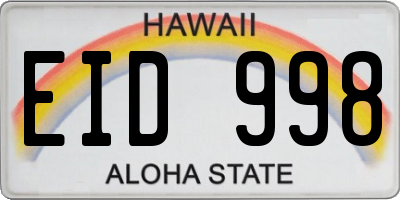 HI license plate EID998