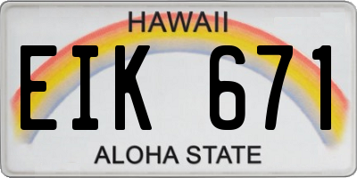 HI license plate EIK671