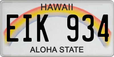 HI license plate EIK934