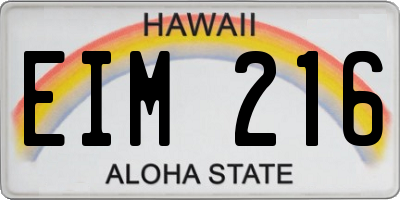 HI license plate EIM216
