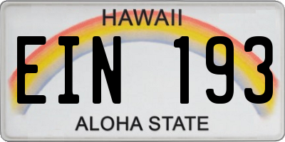 HI license plate EIN193