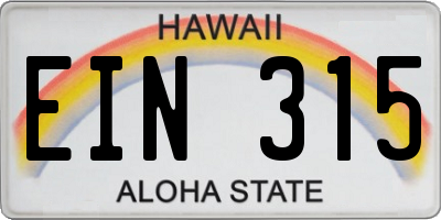 HI license plate EIN315